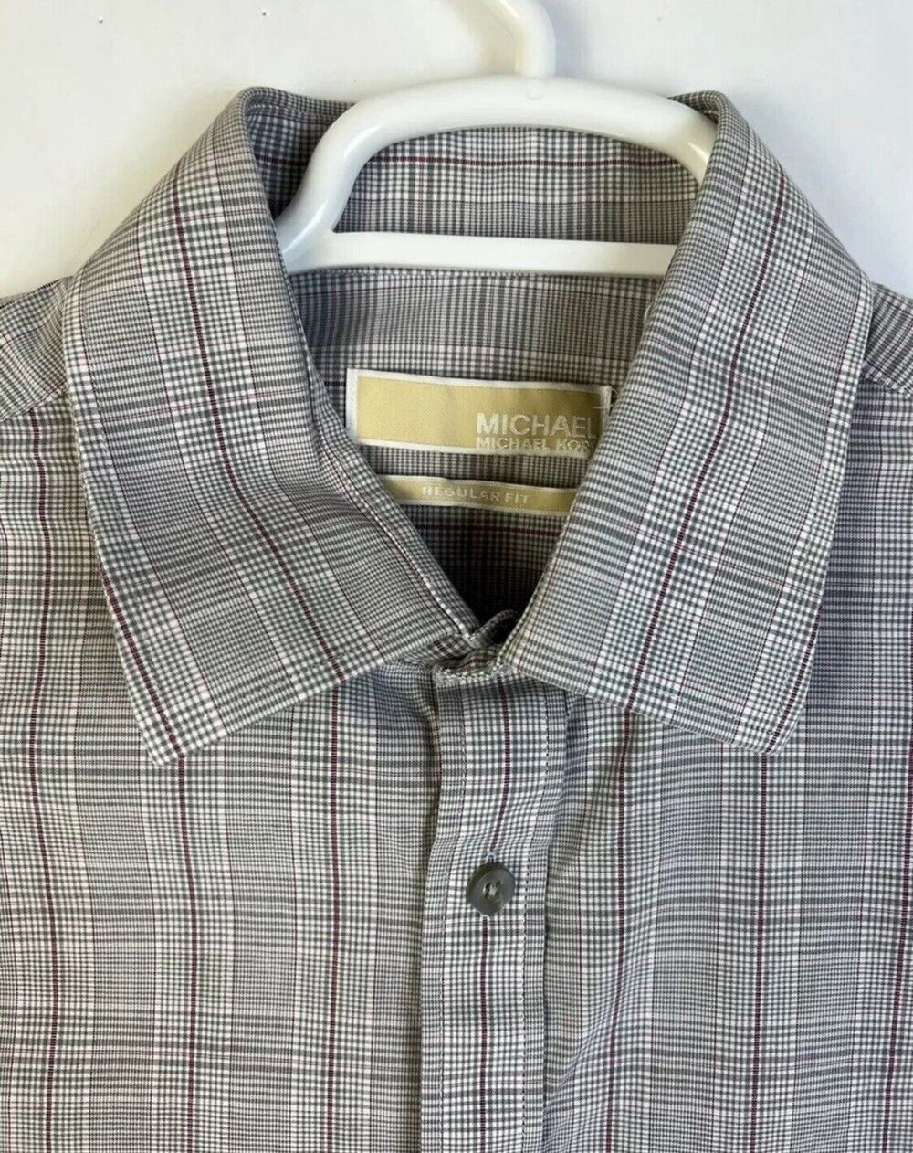 Michael Kors Button Down Shirt Men's Large 16 32/33 Gray Plaid